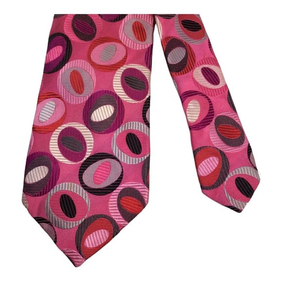 DUCHAMP LONDON Pink Geometric Silk Tie Hand Made In England 61"/ 3".1/2 EX COND - Picture 5 of 8